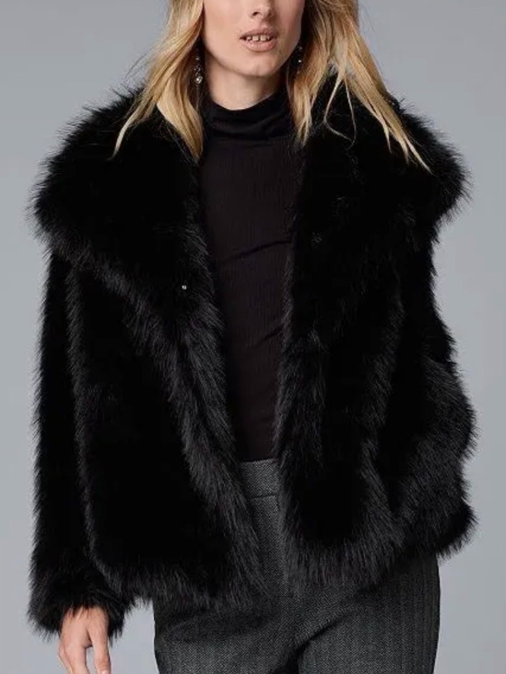 Simply Vera Vera Wang Black Faux Fur Teddy Jacket